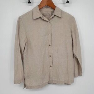 Vintage 90s Kate Hill Casual For Petites Jacket Pants Set Petite Small Tan Linen